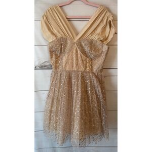 Frock by Tracy Reese Tan Floral Lace Embroidered V-Neck Cocktail Dress Size 12